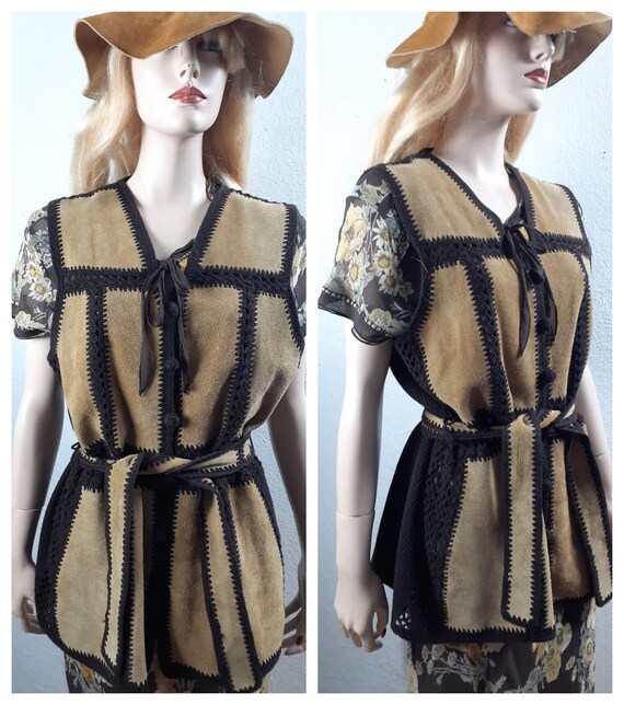 70's Suede Patchwork Vest - Vng Hippie Vest - Macr