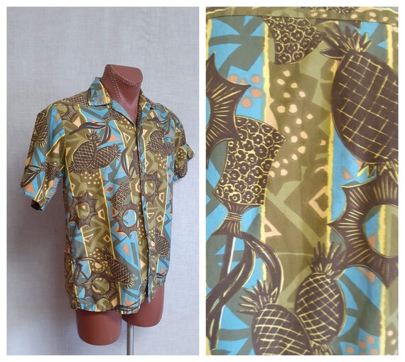 Mens 50's Hawaiian Shirt RARE - Bark Cloth "Pineap