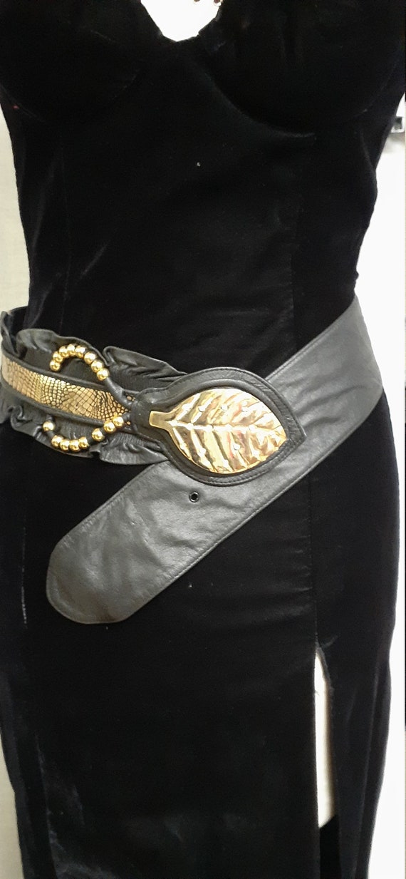 Deadstock Vintage Black Leather Corset Belt - 80'… - image 1