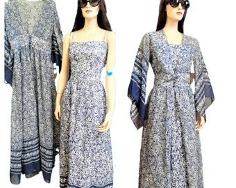 ONLY 390 On SaLE! 60s Sheer India Hippie Dress with Duster and Butterfly Sleeves PERFECT UNWORN Condition