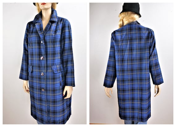 60/'s Spring Light Weight Punker Coat Hipster Raincoat UK MOD 60/'s MOD Era Blue Plaid Rain Coat 60/'s Mod Raincoat