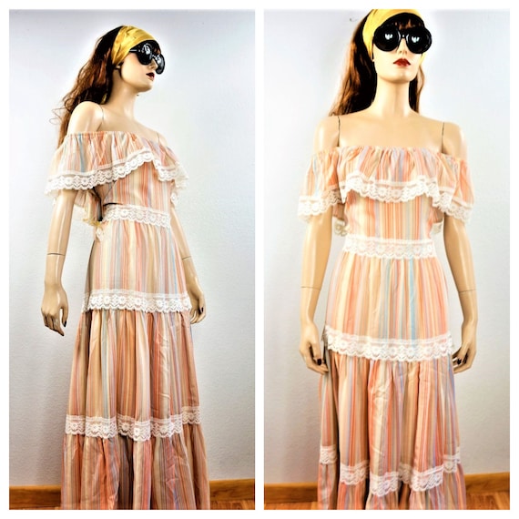 CLEARANCE 70s Hippie Dress - Bohemian Peasant Dres
