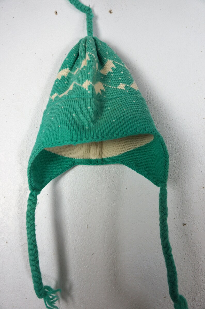 50/'s Fair Isle Braided Pure Wool Ski Cap Hand Knit Vermont Ski Cap 70s Wool Ski Skater Beanie Hat Winter Cobain Grunge Beanie