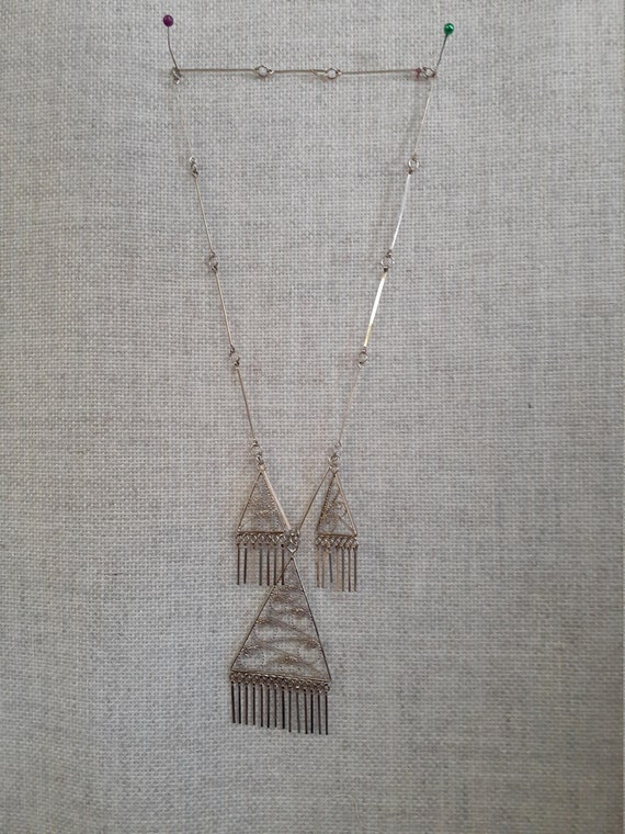 60's Brutalist Silver Wirework Necklace and Earrin