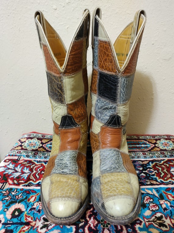 Vintage Patchwork Leather Cowboy Boots 