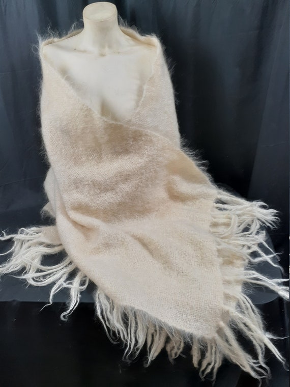 1950s Mohair Bridal Shawl Wrap - 60's Large Long W