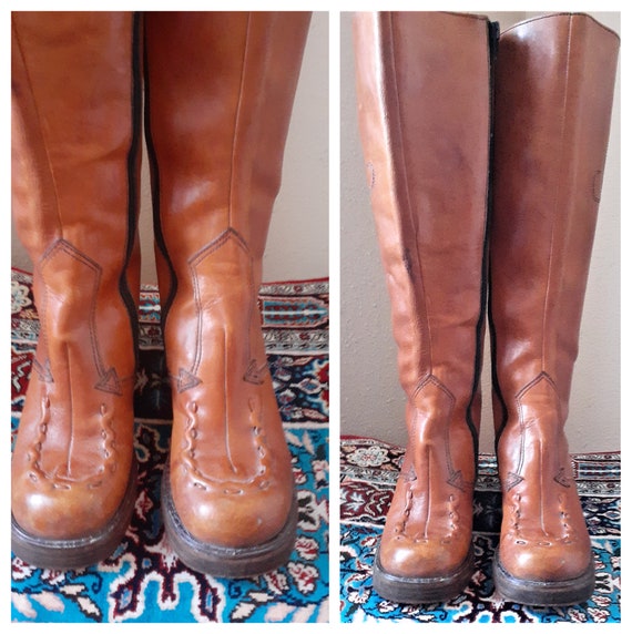 60s early 70s Chunky Platform Campus Boots - Sz 7… - image 4