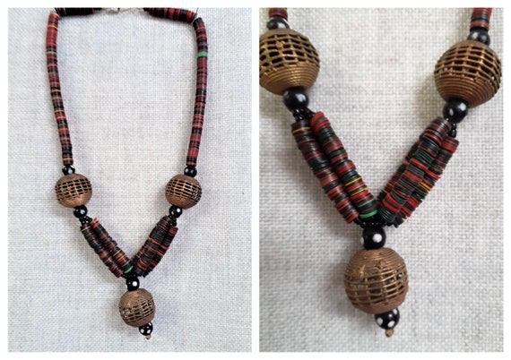 Seeds Hippie Gypsy necklace Wood Trade Beads, Bohemian Ethnic