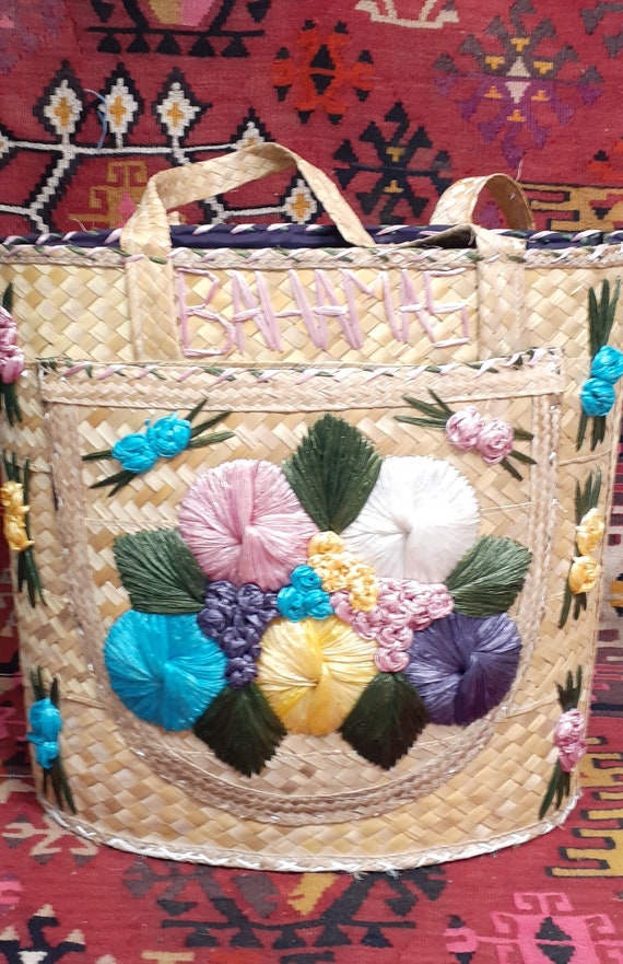Vintage Straw Beach Bag - Bahamas Tourist Beach Ba