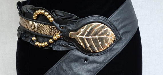 Deadstock Vintage Black Leather Corset Belt - 80'… - image 2