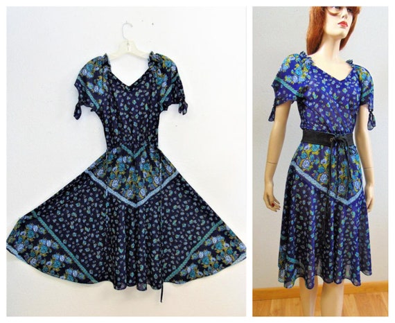 70s Bohemian Peasant Dress - Gypsy Sheer Dress -