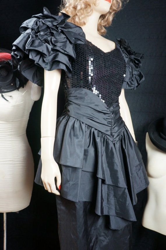 80s Avant Garde Black Dress - Sequin Peplum Dress