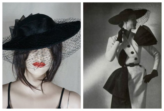 CLEARANCE - 30's Black Wool Fashion Hat - 40s Styl