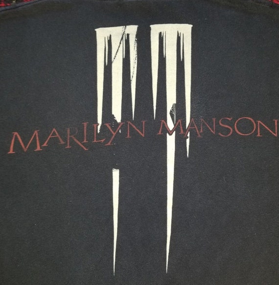 T-shirt Marilyn Manson Vintage Années 90 - Taille L - Occasion Parfait état - Coton Gris Imprimé - Style Gothique/métal Rare
