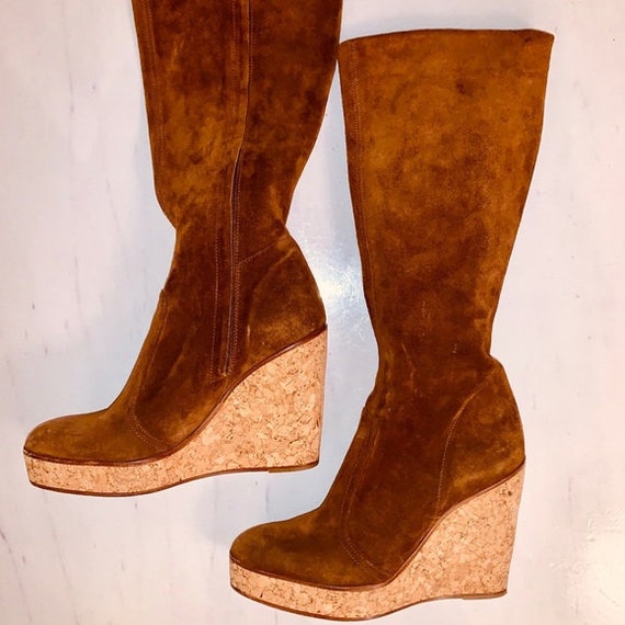 New York Couture Boots 70's Style Suede Platform W