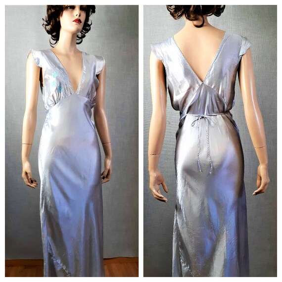 Baby Blue 1930's Silky Nightgown - 30's 40's Bias