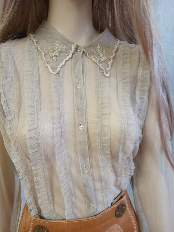 Vintage Lace Edwardian Romantic Blouse - 60s Roma… - image 4