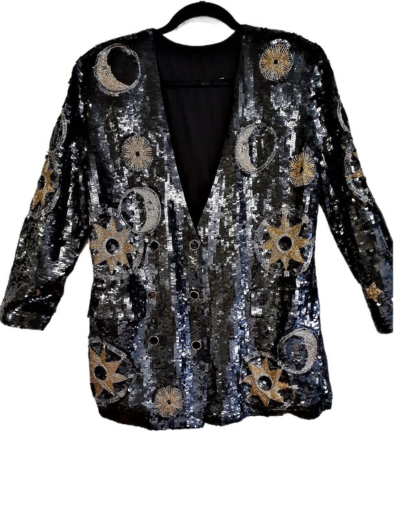 Designer Ooak Silk Sequin Jacket -Double Breasted… - image 4