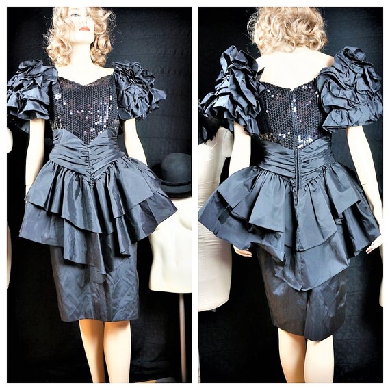 80s Avant Garde Sequin Peplum Dress / Susan Rossel