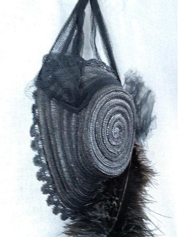 Victorian Black Straw Mini Hat / 1800's Victorian… - image 2