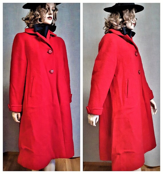 40s Red Wool Swing Coat with Bow - Vng Red Wool Co