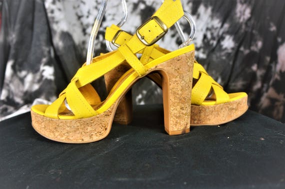 90s Leather Chunky PLATFORM Heels Sz 10 - Imported