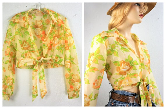 70's Sheer Crop Top - Sheer Midriff Crop Top - Hip