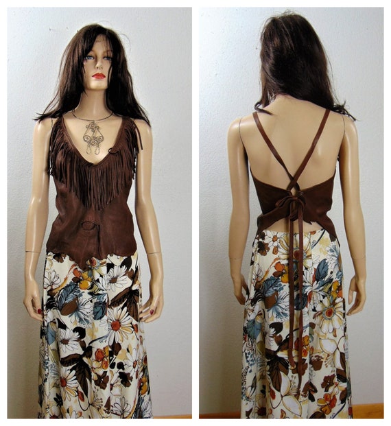 70s Fringe Leather Halter Top - Custom Artisan Buc