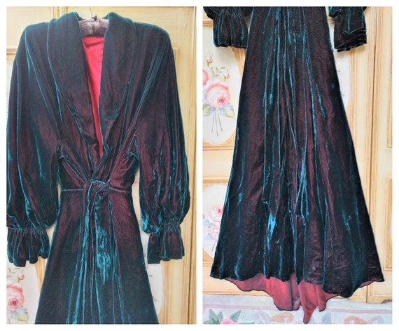 Antique Victorian French Silk Velvet Housecoat Ro… - image 6