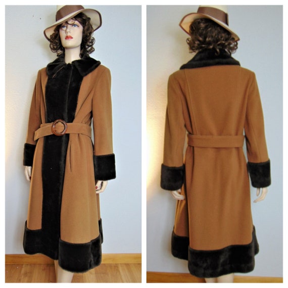30's 40's Faux Fur Trimmed Wool Princess Coat -194