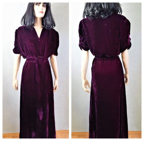 Pristine 30's Silk Velvet Cocktail Gown Size L - 4