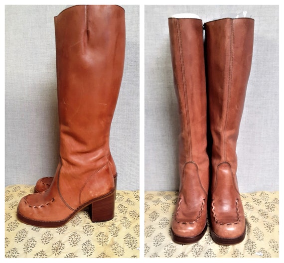 70s Leather Whip Stitch Hippie Boots - Campus Boot