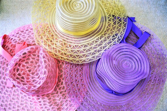 CLEARANCE - 60's 70's Sheer Floppy Straw Sun Hat -
