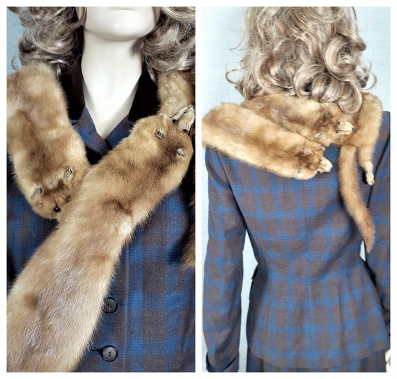 1930s THREE PELT Blonde Mink Shawl Scarf /Mink Sc… - image 1