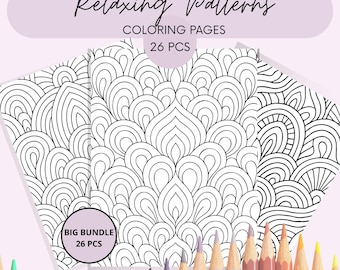 Geometrische Muster Malseiten für Erwachsene. Entspannende Ausmalbilder. Stressabbau Kunsttherapie. Druckbare Designs.