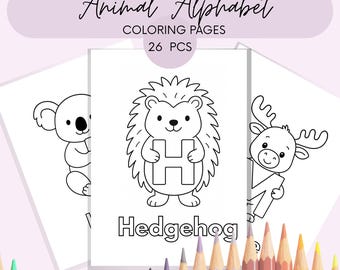 Tier Alphabet-Babyparty-Malbuch. ABC druckbare PDF Lernaktivität für Kinder.