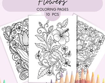 Blumen ausmalen zum Ausdrucken. Ausmalbilder für Erwachsene. Entspannende Ausmalbilder.