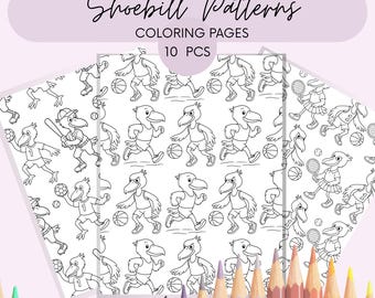 Schuhschnabel zum Ausmalen für Erwachsene und Kinder. Druckbare PDF-Malbuch-Muster.