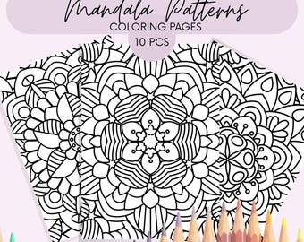 Druckbare entspannende Mandala Muster Malseiten für Erwachsene. Mutige und einfache Designs