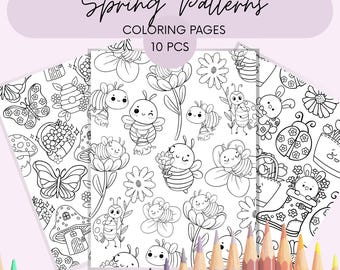 Druckbare Frühling Muster Ausmalseiten für Kinder. 10 April Aktivität PDF Malvorlagen.