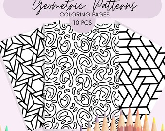 Druckbare entspannende geometrische Muster Malseiten für Erwachsene, mutige und einfache Designs