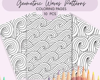 Druckbare Stress Relief Ausmalseiten für Erwachsene. Entspannende geometrische Wellen Muster.