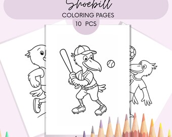 Schuhschnabel zum ausmalen. Beschäftigung für Kinder, druckbare PDF Tiere Malbuch.