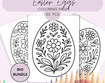 Osterei Bilder zum ausmalen für Erwachsene. Entspannende druckbare PDF Florale, mutige und einfache Designs. Volkskunst Thema.