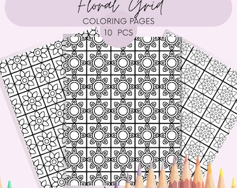 Befriedigende Muster Malseiten für Erwachsene. Druckbares PDF. Einfache geometrische Blumen Malvorlagen.