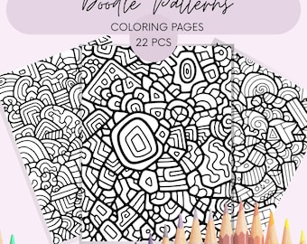Doodle Muster Malvorlagen für Erwachsene. Druckbare PDF-Designs. Entspannende Ausmalbilder. Stressabbau Kunsttherapie.