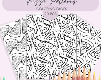 Pizza Muster Ausmalbilder. 20 entspannende, druckbare PDF-Blätter für Erwachsene und Kinder