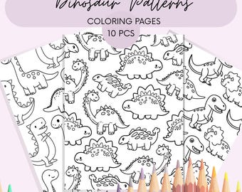 Dinosaurier Muster Malseiten. 10 entspannende PDF Druckvorlagen für Kinder und Erwachsene