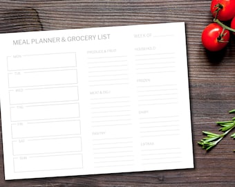 Weekly Meal Planner and Grocery List Notepad / Modern Grocery List / Simple Dinner Planner / Magnetic Tear Off Grocery Shopping List