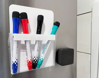 White Soft Plastic Magnetic Pen Holder, Magnetic Storage Pocket for Refrigerator, Fridge Dry-Erase Marker Holder, Pen Organizer for Fridge